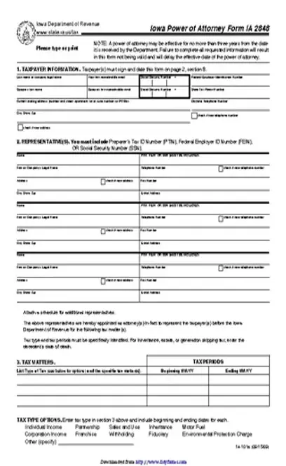 Iowa Tax Power Of Attorney Form