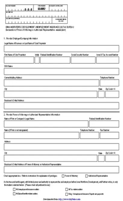 Iowa Unemployment Insurance And Tax Power Of Attorney Form