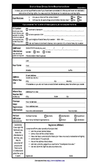 Iowa Voter Registration Form