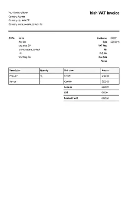 Irish Vat Invoice Template