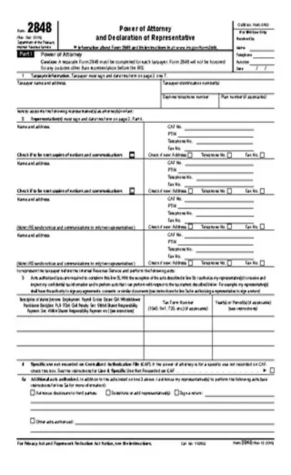 Irs Form 2848 Power Of Attorney Revised December 2015