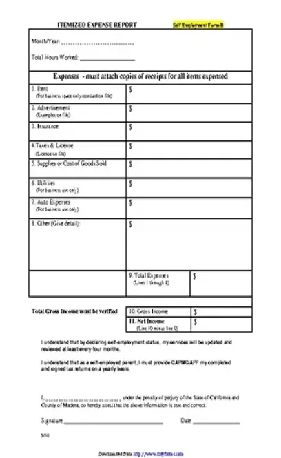 Itemized Expense Report Template