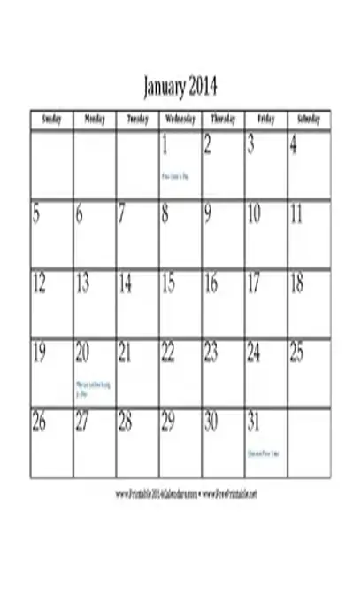 January 2014 Calendar 2