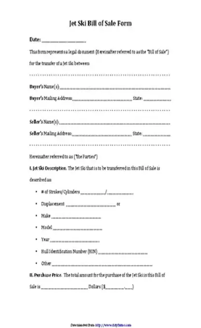 Jet Ski Bill Of Sale Form