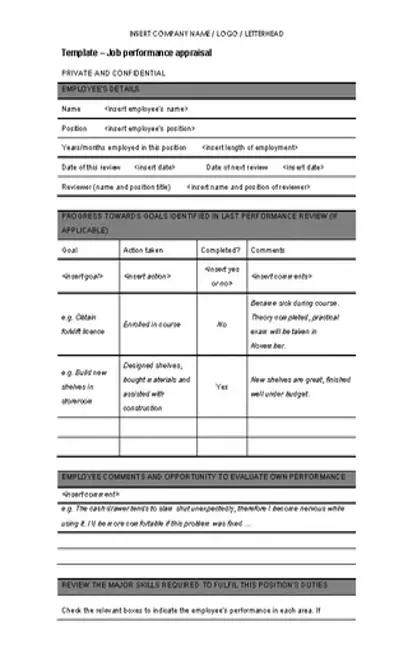 Job Performance Appraisal Template