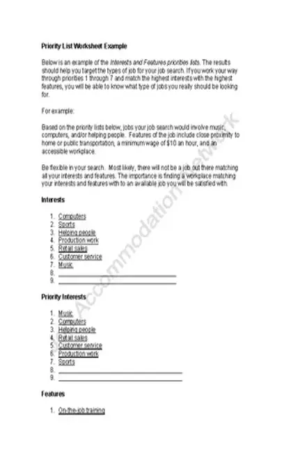 Job Priority List Worksheet