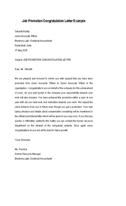 Job Promotion Congratulation Letter Example