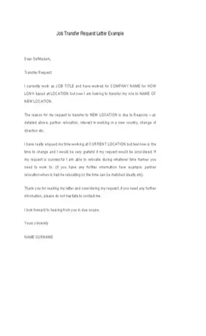 Job Transfer Request Letter Template Example