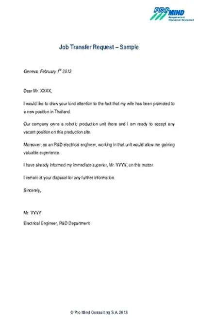 Job Transfer Request Letter Template Sample Pdf