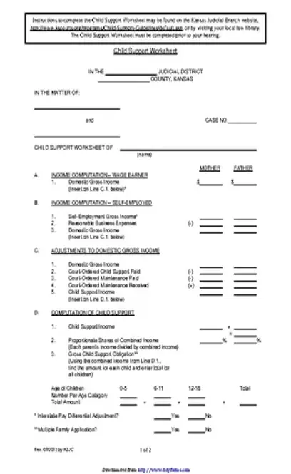 Kansas Child Support Worksheet