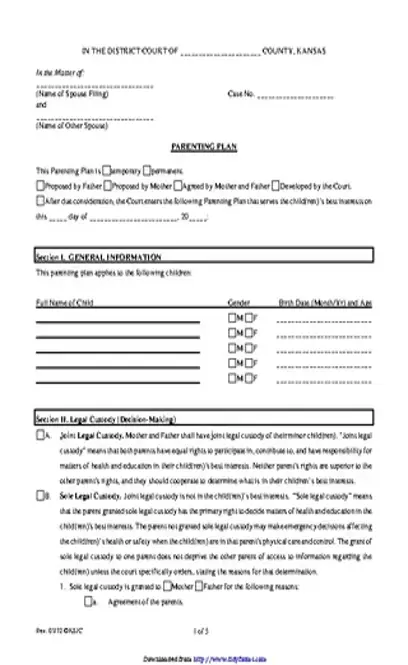 Kansas Parenting Plan Form