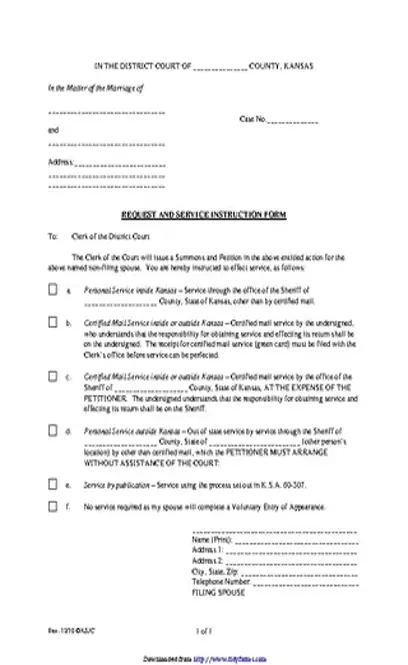 Kansas Request And Service Instruction Form