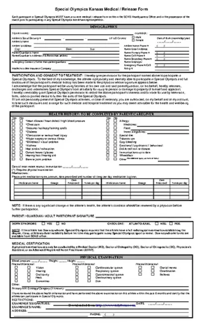 Kansas Special Olympics Medical Release Form