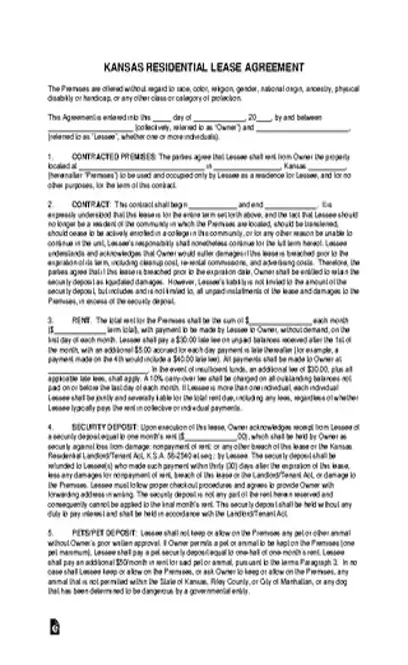 Kansas Standard Residential Lease Agreement Form