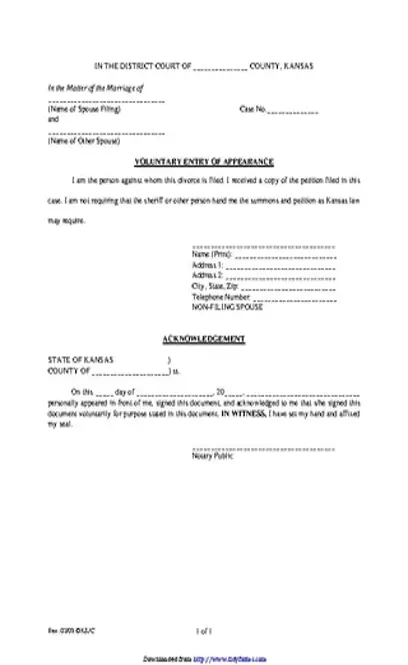 Kansas Voluntary Entry Of Appearance Form