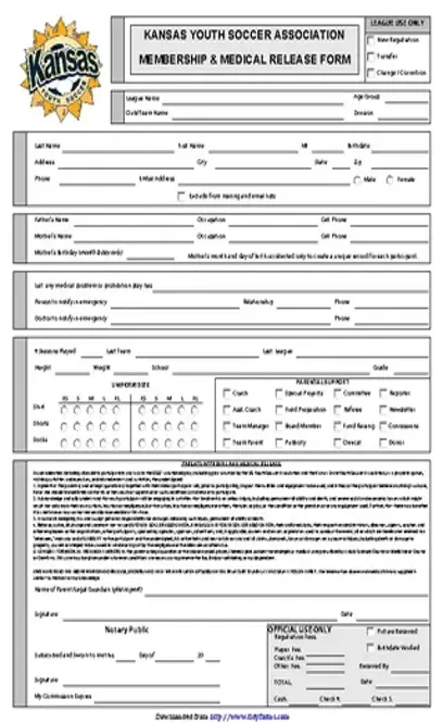 Kansas Youth Soccer Association Membership And Medical Release Form