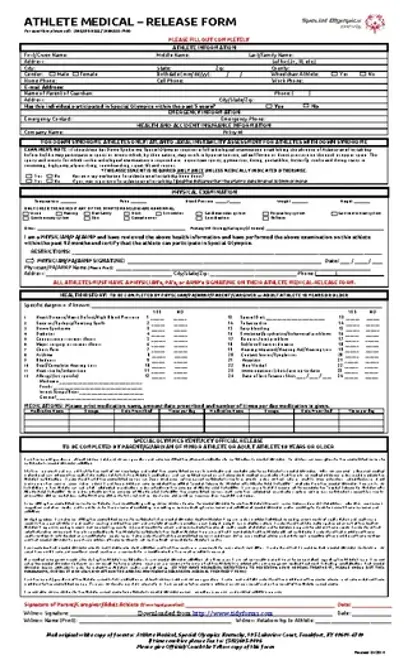 Kentucky Athlete Medical Release Form