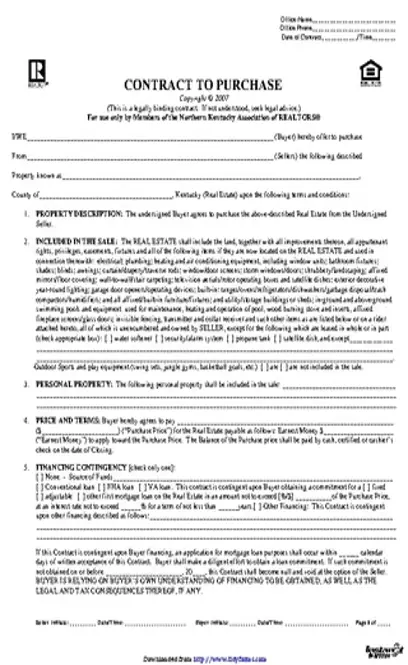 Kentucky Contract To Purchase Form