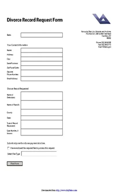 Kentucky Divorce Record Request Form