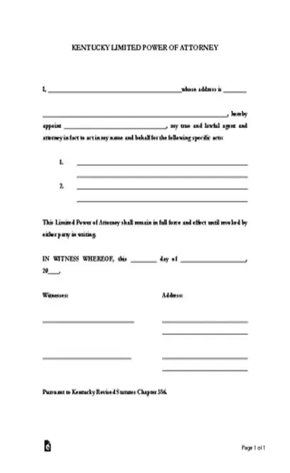 Kentucky Limited Power Of Attorney Form