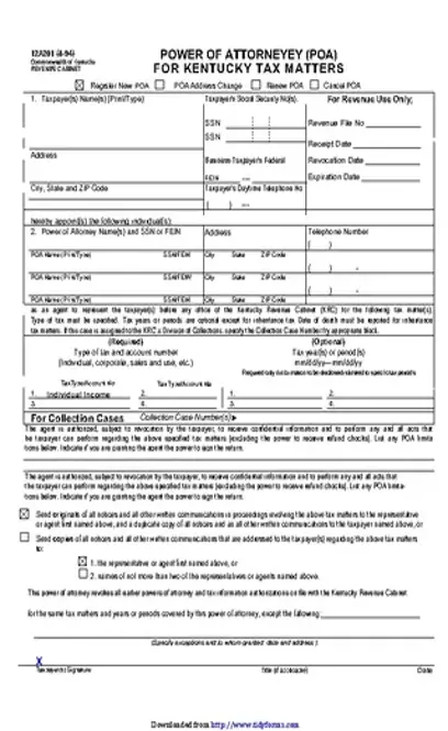 Kentucky Tax Power Of Attorney Form