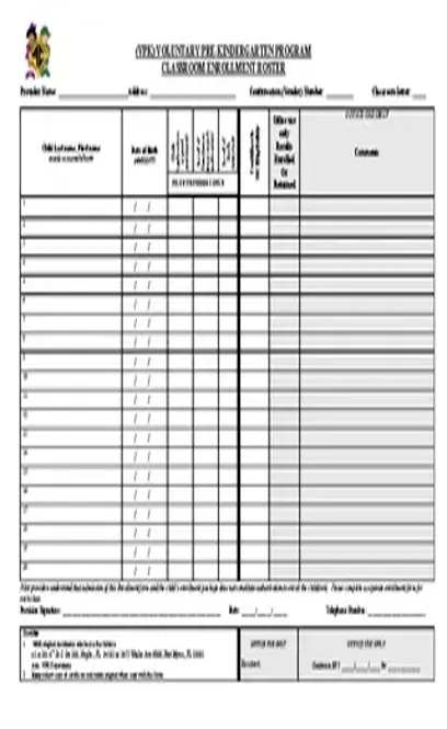 Kindergarten Class Roster Template