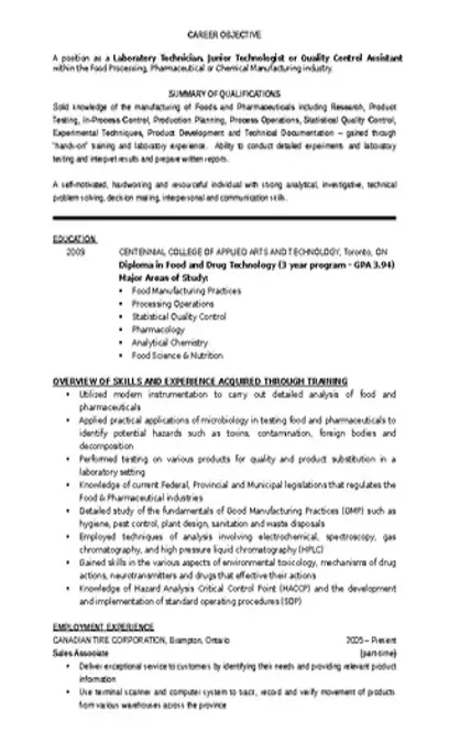 Lab Technician Resume Template