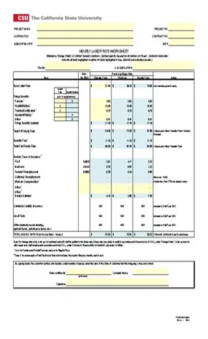 Labor Rate Worksheet Template