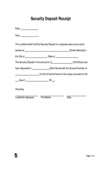 Landlords Security Deposit Receipt Form