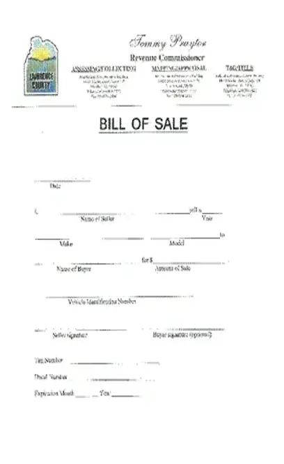 Lawrence County Alabama Bill Of Sale Form