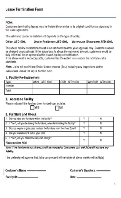 Lease Termination Form Template