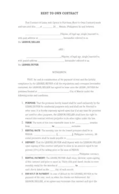 Lease to Own Agreement PDF