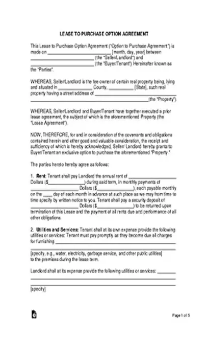 Lease To Own Option To Purchase Agreement