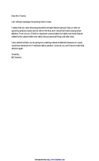 Letter Of Apology To Teacher