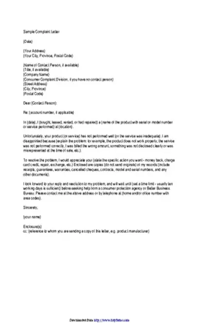 Letter Of Complaint Template