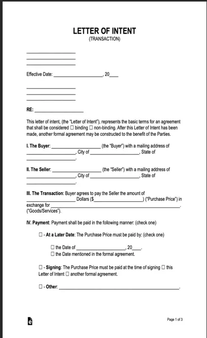 Letter Of Intent Template