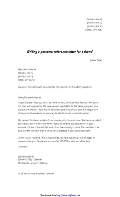 Letter Of Recommendation For A Friend