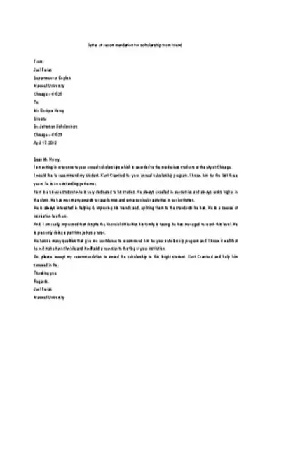 Letter Of Recommendation For Scholarship From Family Friend Download