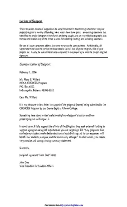 Letter Of Support Sample 2