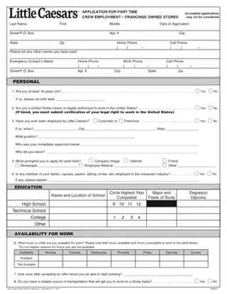 Little Caesars printable application PDF