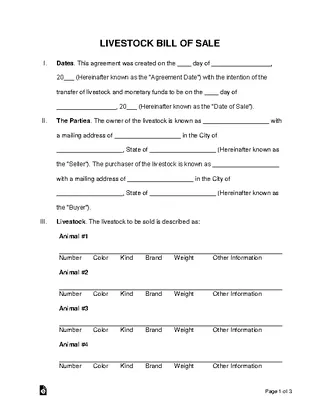 Livestock Bill Of Sale