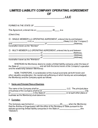 Llc Operating Agreement Template