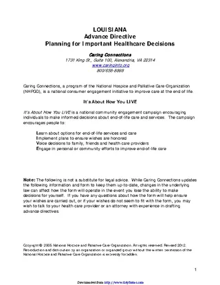 Louisiana Advance Health Care Directive Form