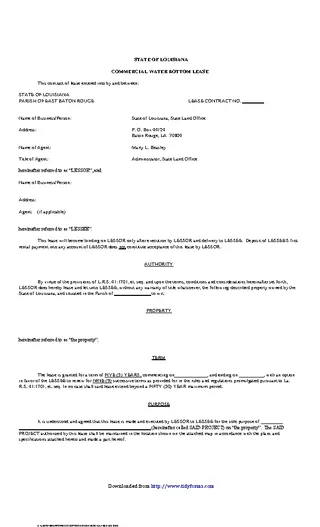 Louisiana Commercial Water Bottom Lease Form