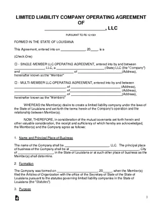 Louisiana Llc Operating Agreement Template