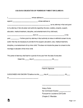 Louisiana Minor Children Power Of Attorney Form 1