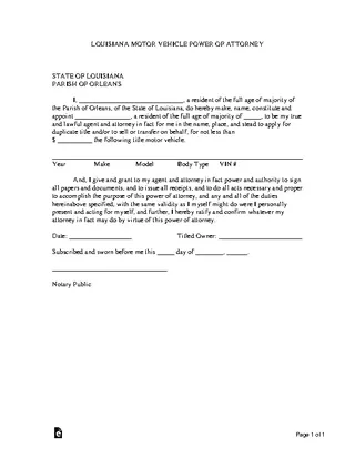 Louisiana Motor Vehicle Power Of Attorney Form