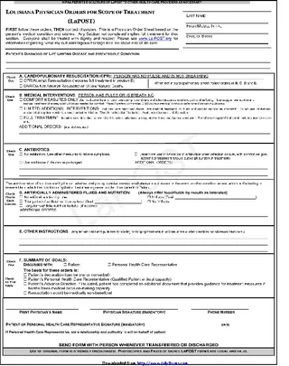 Louisiana Physician Orders For Scope Of Treatment Post Form