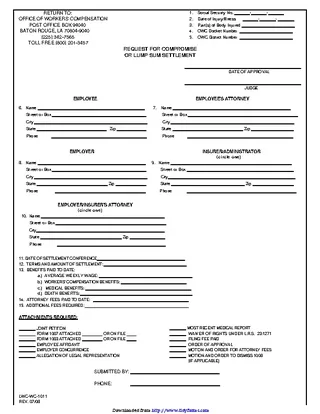 Louisiana Request For Compromise Or Lump Sum Settlement