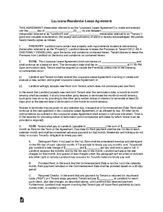 Louisiana Standard Residential Lease Agreement Template